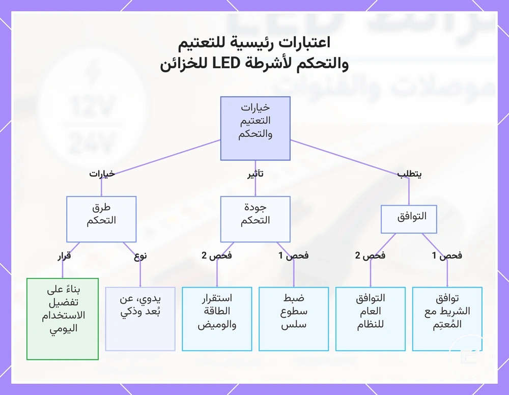 اعتبارات رئيسية للتعتيم والتحكم لأشرطة LED للخزائن