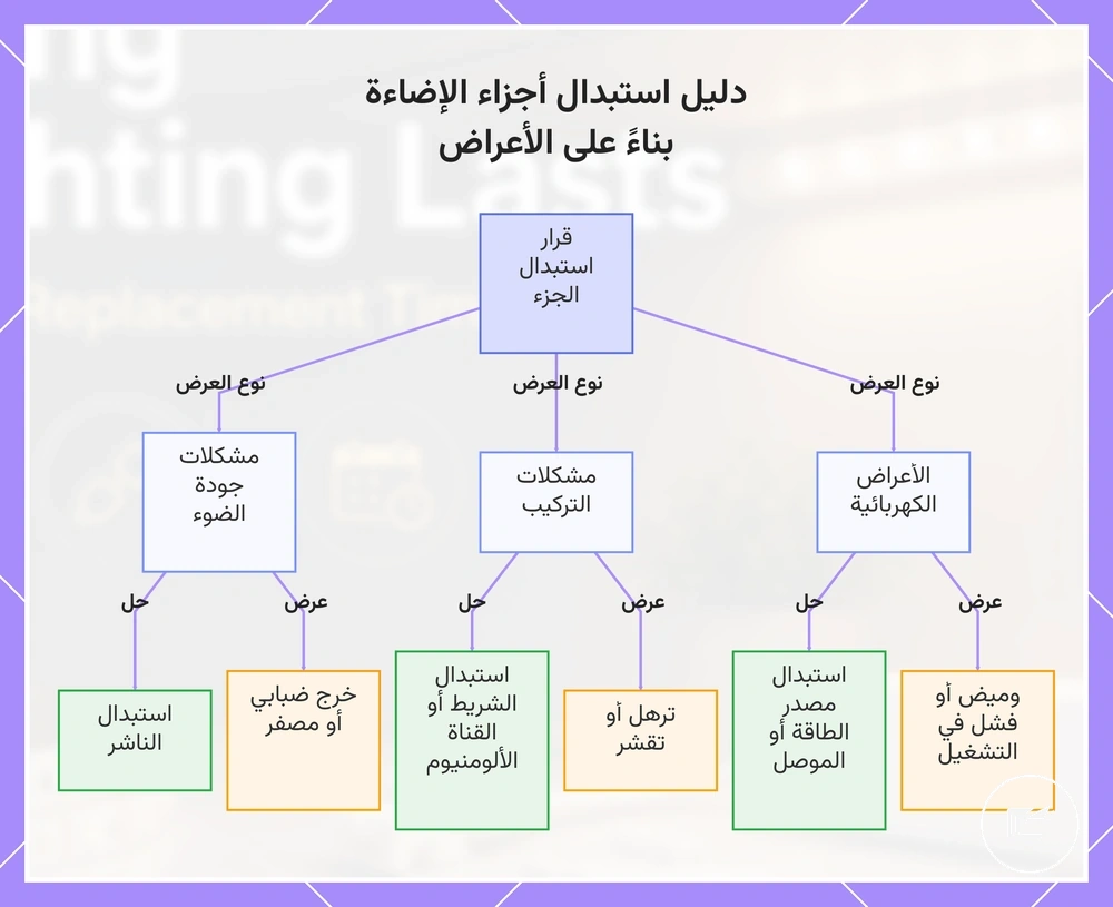 دليل استبدال أجزاء الإضاءة بناءً على الأعراض
