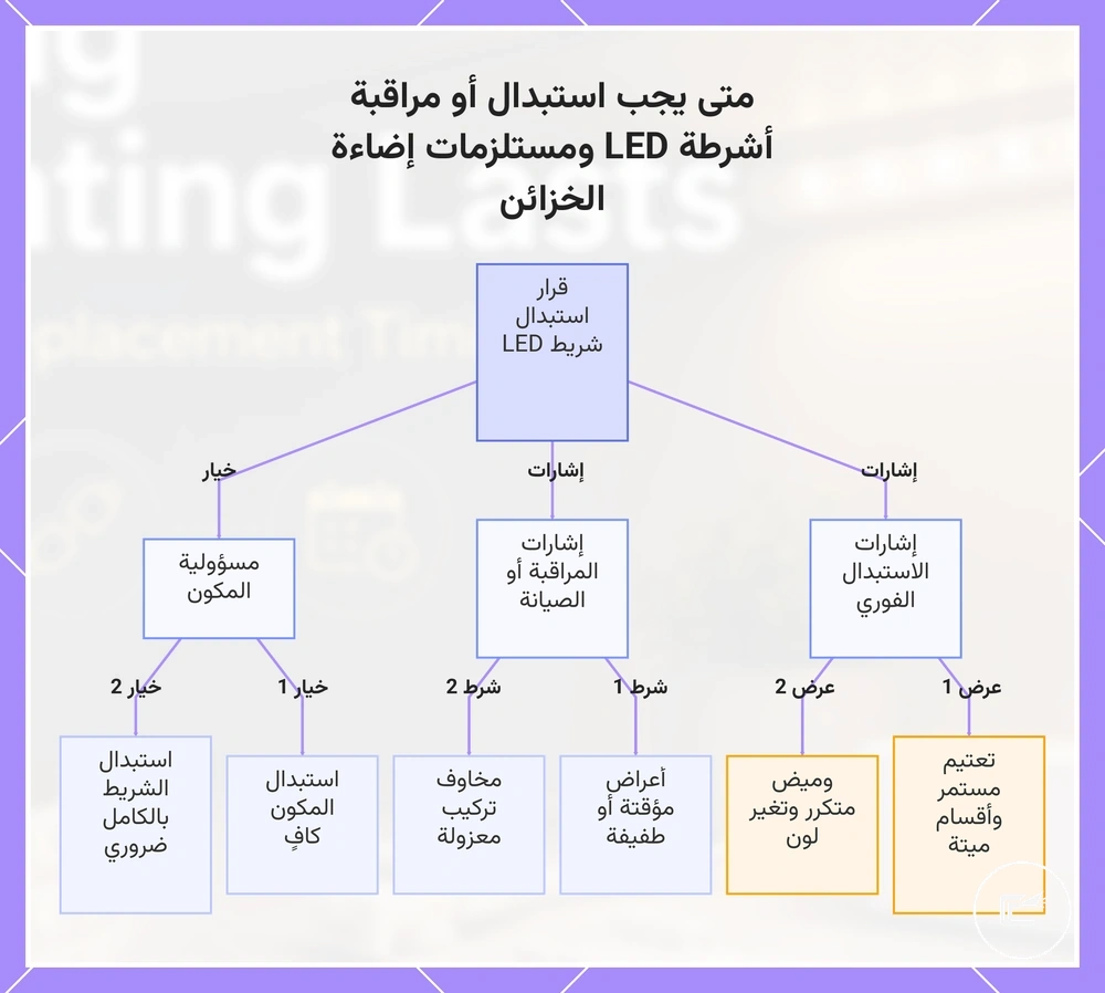 متى يجب استبدال أو مراقبة أشرطة LED ومستلزمات إضاءة الخزائن