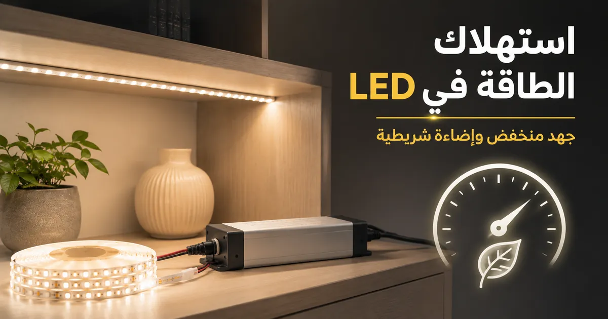 استهلاك الطاقة في شرائط LED وملحقات إضاءة الخزائن مع مزود طاقة منخفض الجهد وإضاءة شريطية موفرة