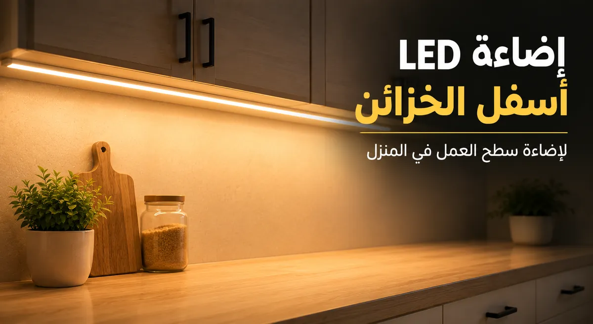 إضاءة بشرائط LED مثبتة أسفل خزائن المطبخ المنزلية لإضاءة سطح العمل