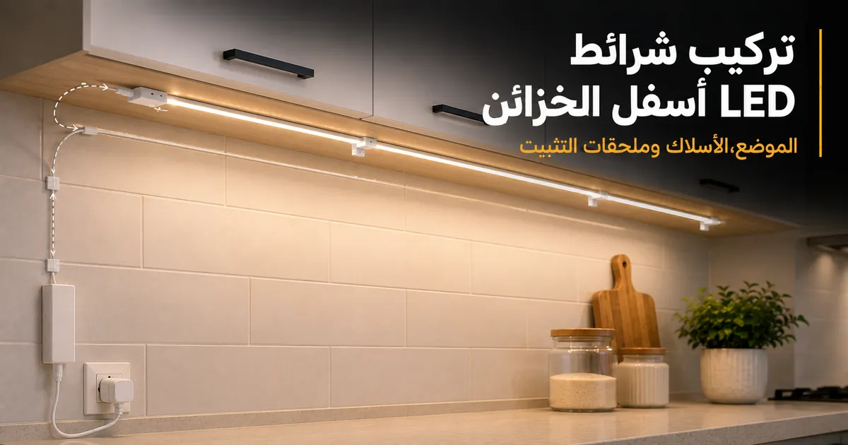 تركيب شرائط LED أسفل خزائن المنزل مع تحديد موضع الشريط والأسلاك وملحقات التثبيت