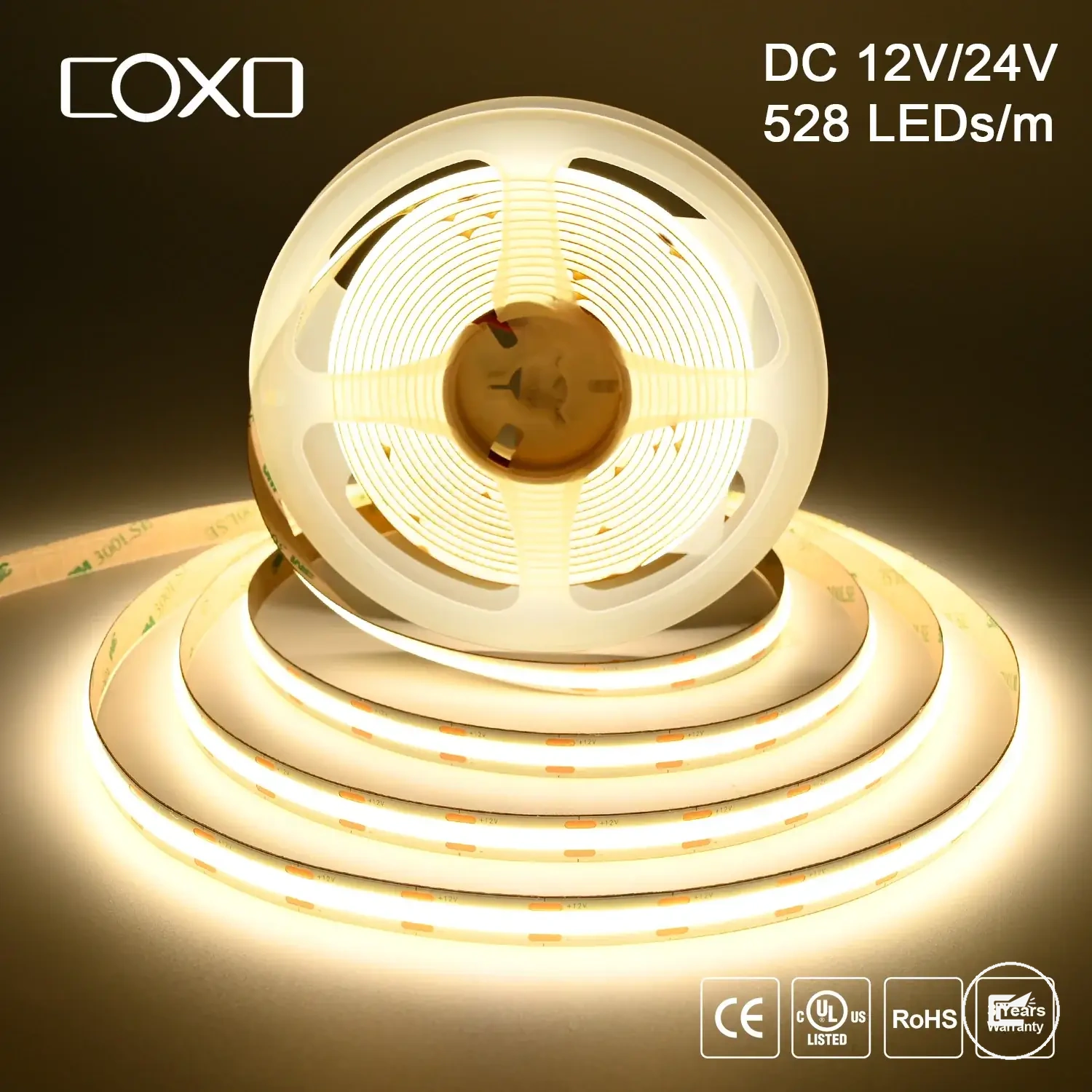 Linearer dimmbarer 12V- und 24V-COB-LED-Streifen mit 3000K, 4000K und 6500K Licht