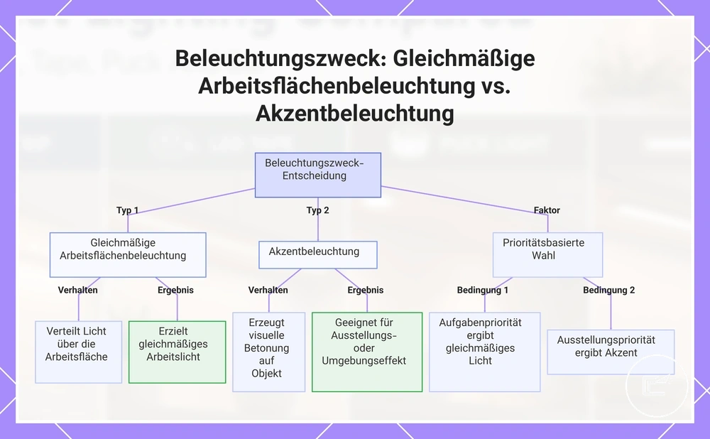 Beleuchtungszweck: Gleichmäßige Arbeitsflächenbeleuchtung vs. Akzentbeleuchtung