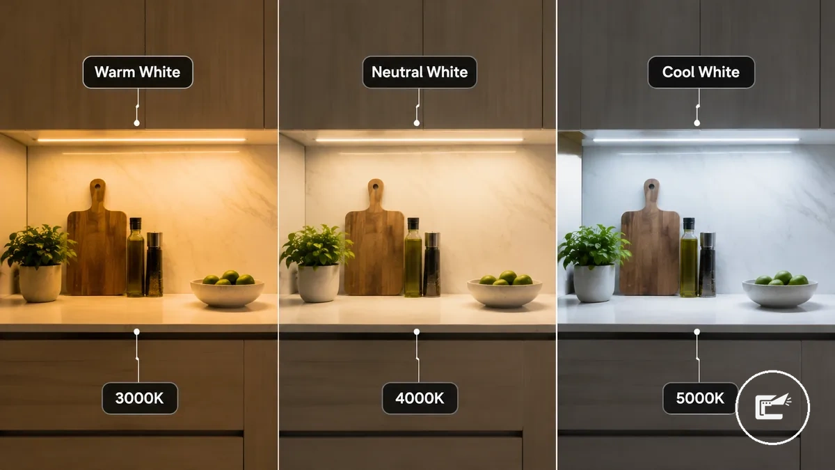 LED-Streifen-Beleuchtung für Schränke mit warmweißen, neutralweißen und kaltweißen Farbtemperaturunterschieden