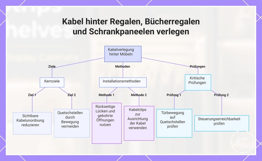 Kabel hinter Regalen, Bücherregalen und Schrankpaneelen verlegen