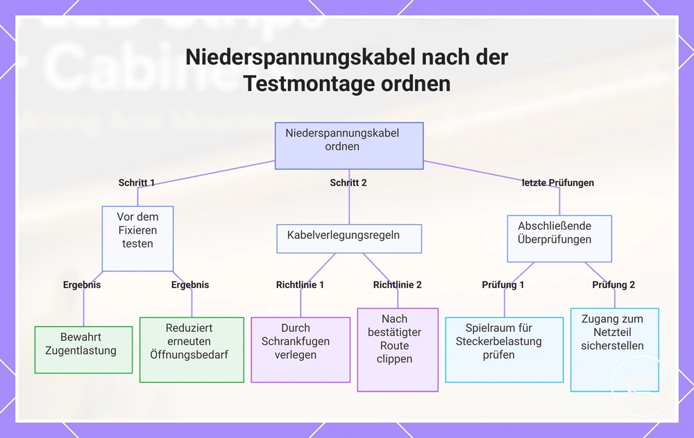 Niederspannungskabel nach der Testmontage ordnen