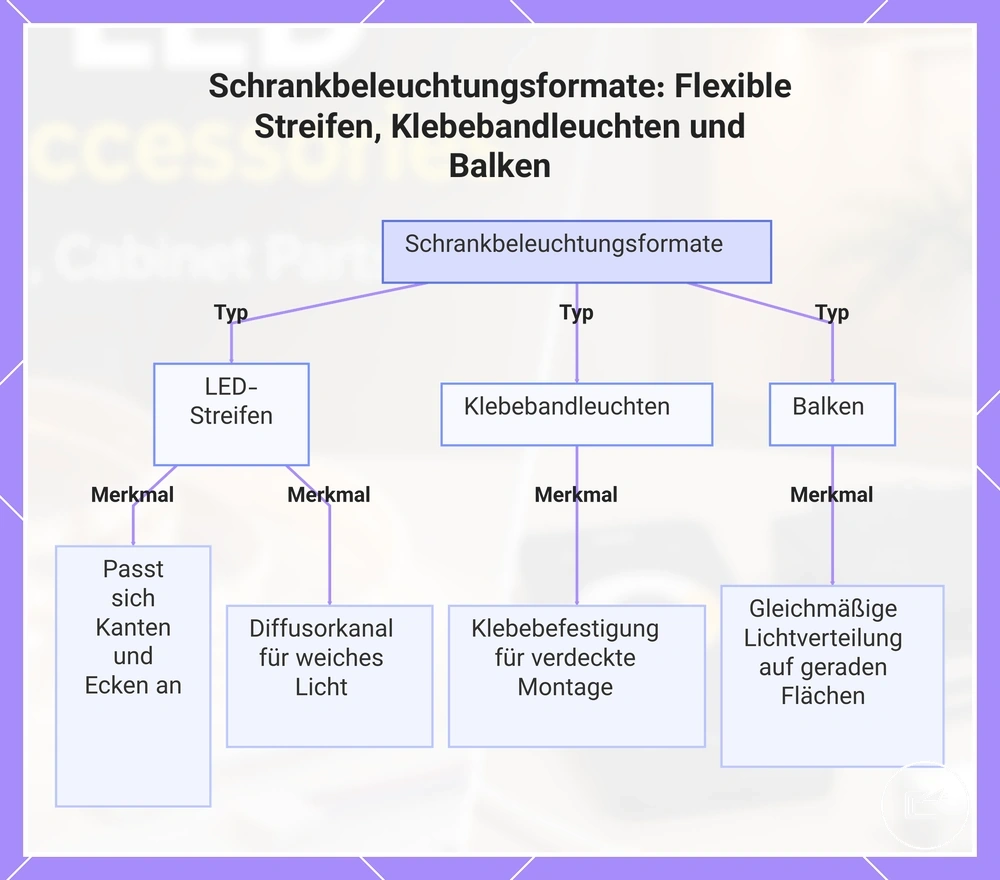 Schrankbeleuchtungsformate: Flexible Streifen, Klebebandleuchten und Balken