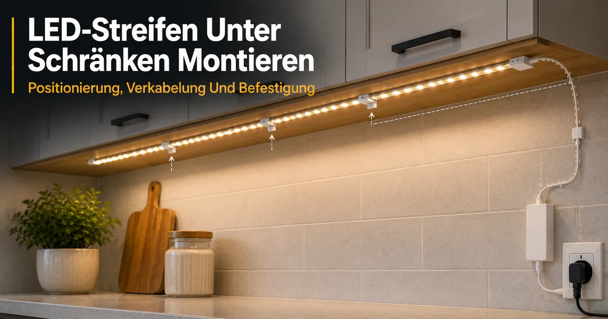 Montage von LED-Streifen unter Schränken mit Positionierung, Verkabelung und Befestigungszubehör