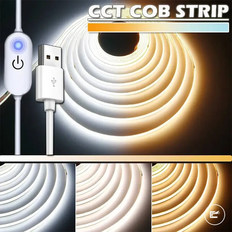 5V CCT COB LED strip with 3000K to 6500K dimmable light for cabinet use