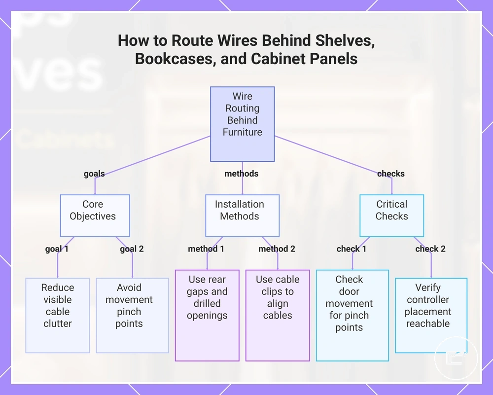 How to Route Wires Behind Shelves, Bookcases, and Cabinet Panels