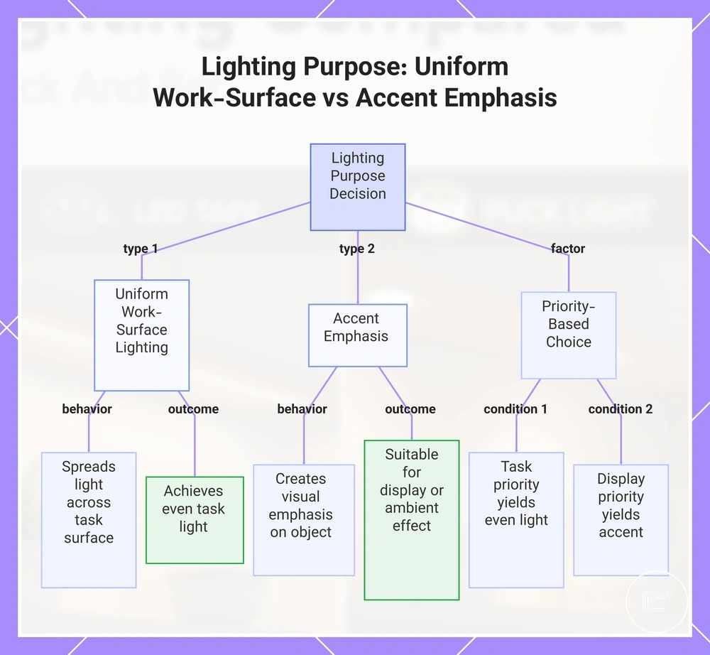 Lighting Purpose: Uniform Work-Surface vs Accent Emphasis