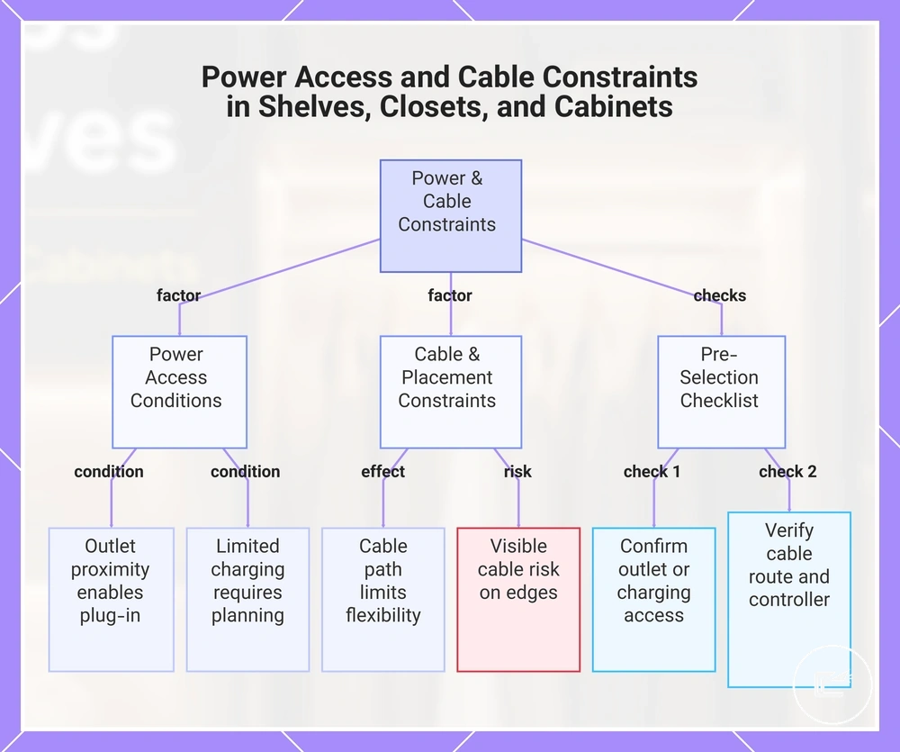 Power Access and Cable Constraints in Shelves, Closets, and Cabinets