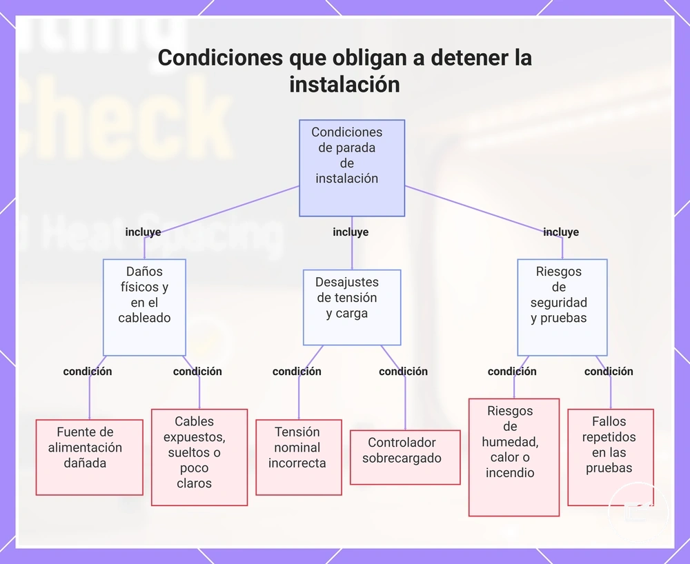 Condiciones que obligan a detener la instalación