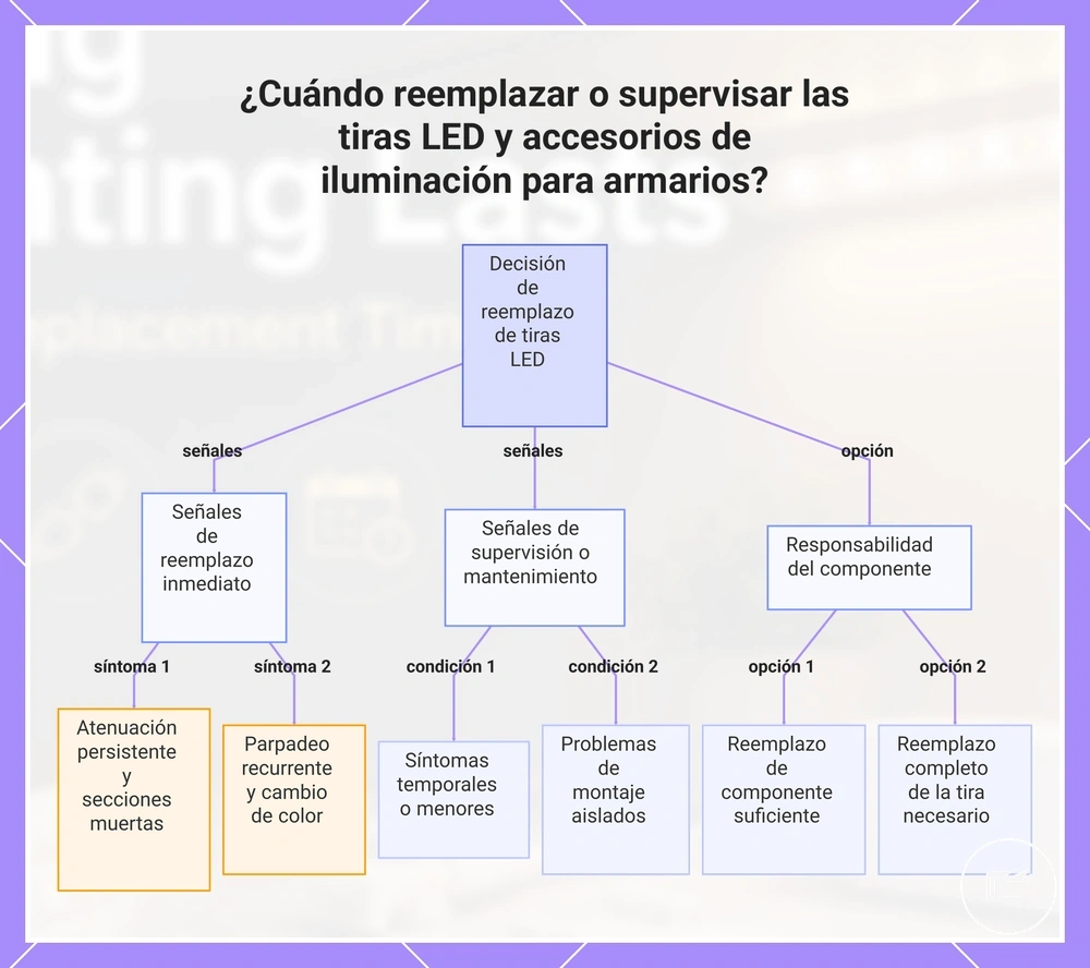 ¿Cuándo reemplazar o supervisar las tiras LED y accesorios de iluminación para armarios?