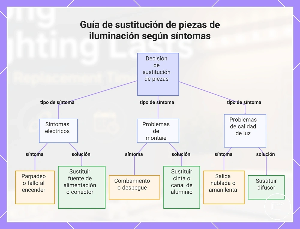 Guía de sustitución de piezas de iluminación según síntomas