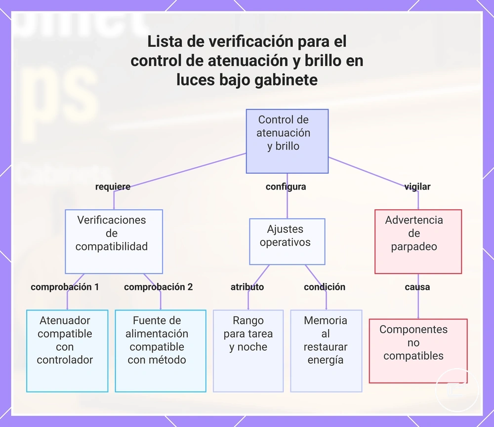 Lista de verificación para el control de atenuación y brillo en luces bajo gabinete