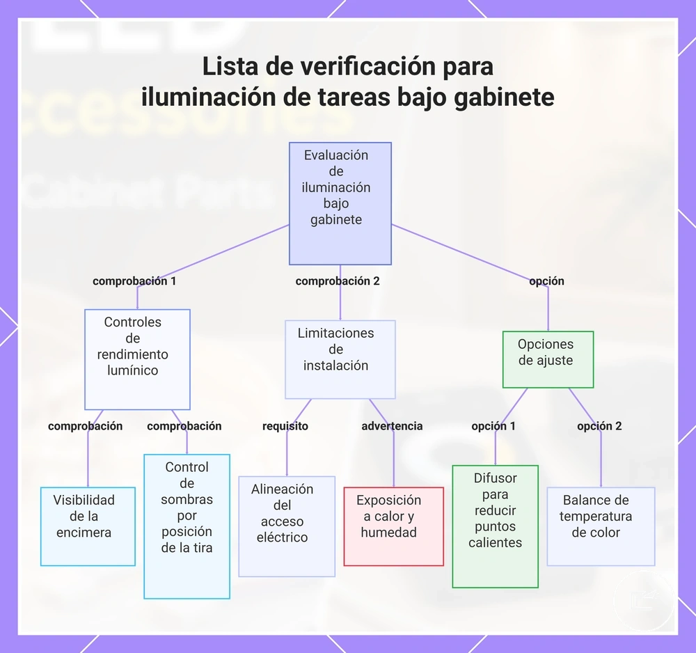 Lista de verificación para iluminación de tareas bajo gabinete