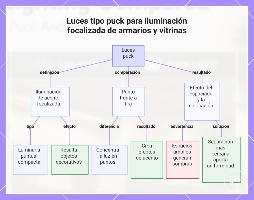 Luces tipo puck para iluminación focalizada de armarios y vitrinas