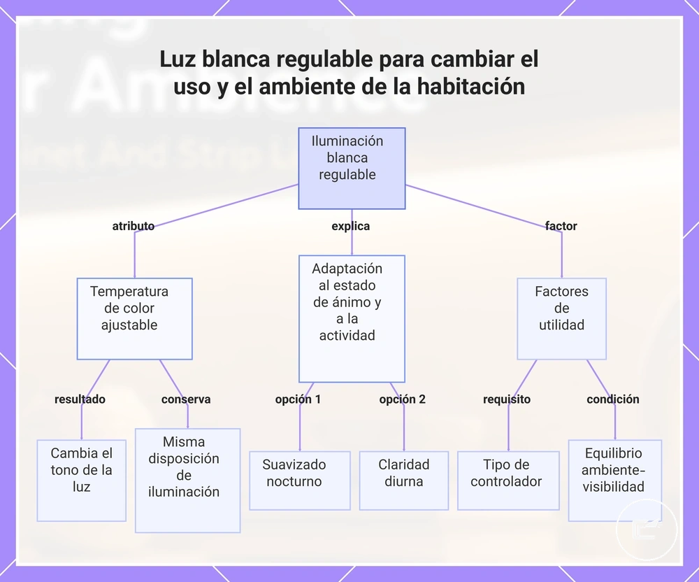 Luz blanca regulable para cambiar el uso y el ambiente de la habitación