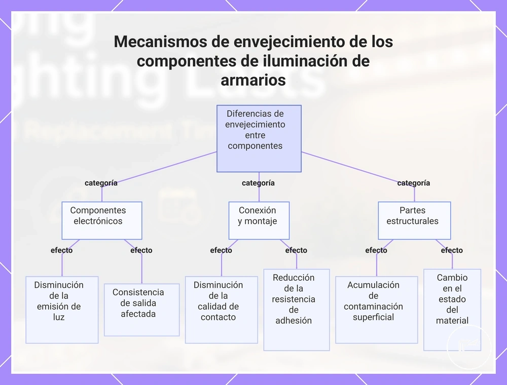 Mecanismos de envejecimiento de los componentes de iluminación de armarios