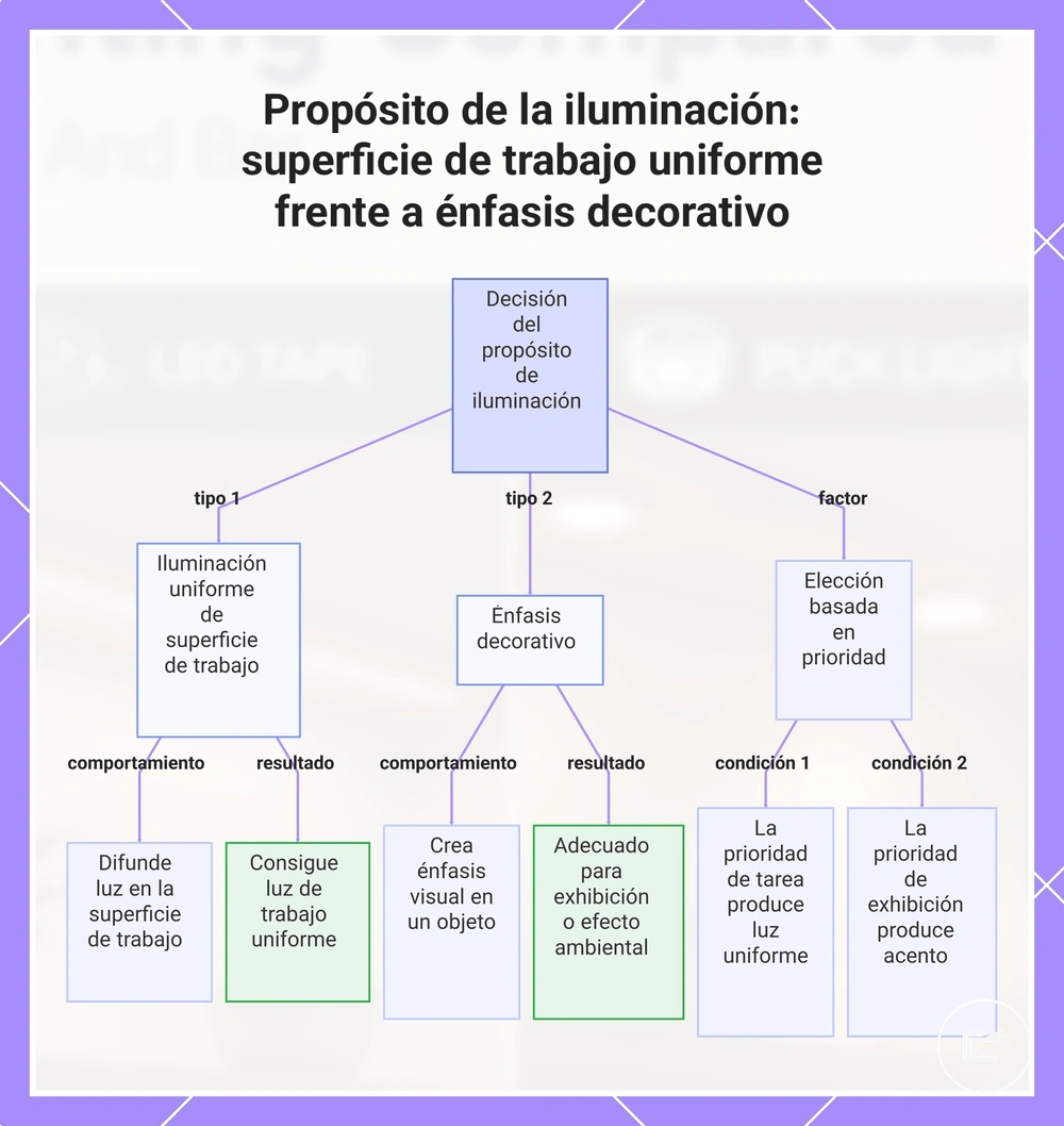 Propósito de la iluminación: superficie de trabajo uniforme frente a énfasis decorativo