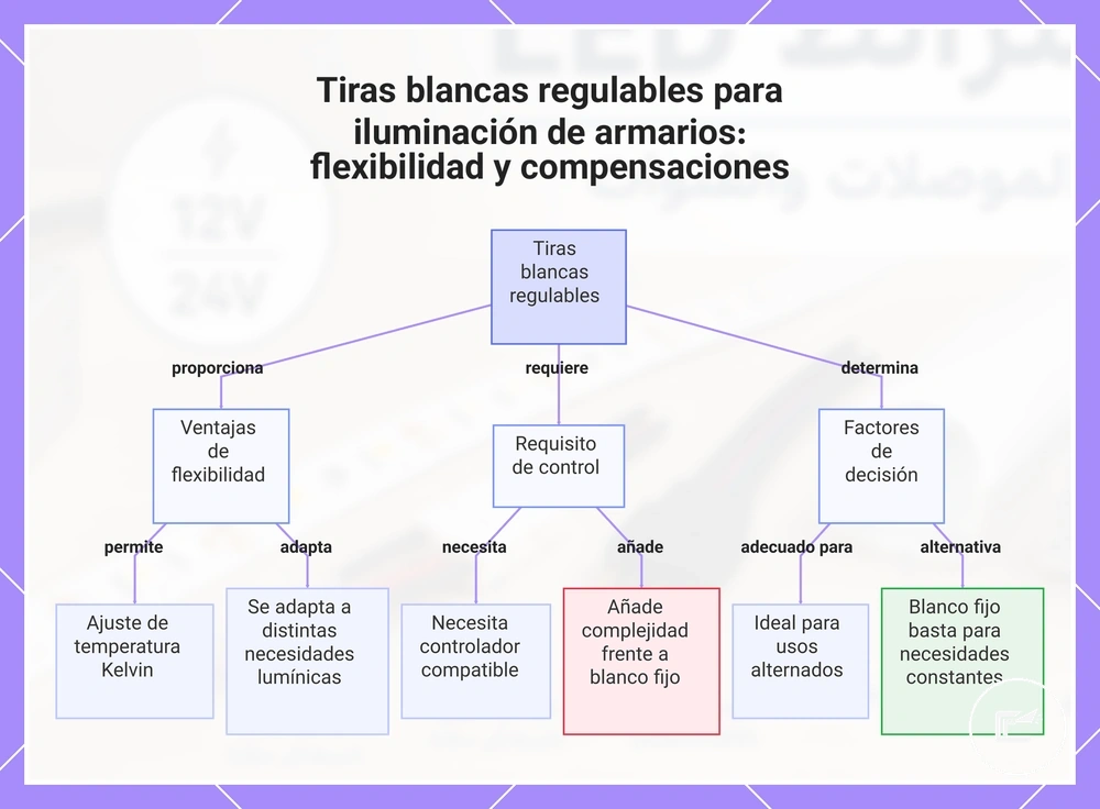 Tiras blancas regulables para iluminación de armarios: flexibilidad y compensaciones