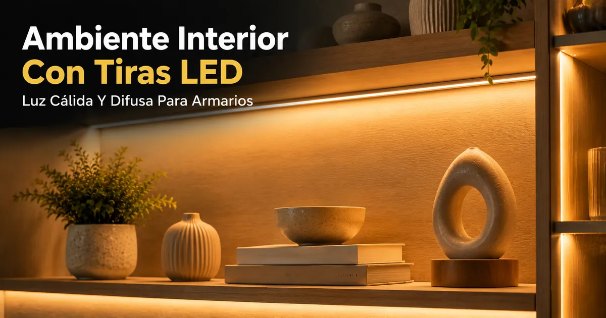 Ambiente interior creado con tiras LED y accesorios de iluminación de armarios con luz cálida y difusa