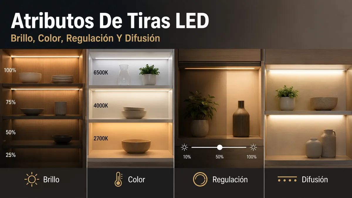 Iluminación LED de armario con distintos niveles de brillo, temperaturas de color, regulación y luz difusa