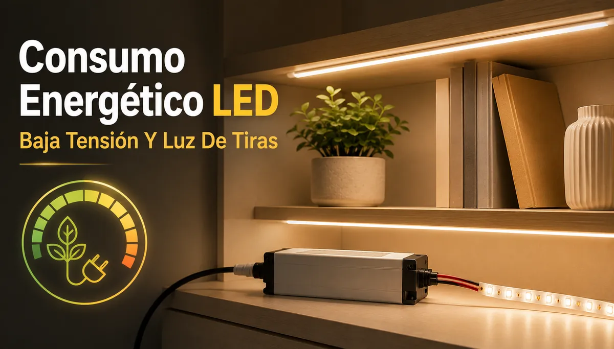 Consumo energético de tiras LED y accesorios de iluminación de armarios con fuente de baja tensión y luz eficiente