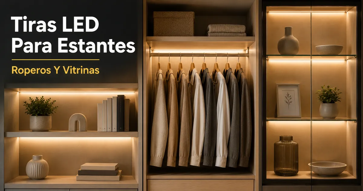 Tiras LED usadas en estantes, roperos y vitrinas con tiras ocultas e iluminación suave para armarios