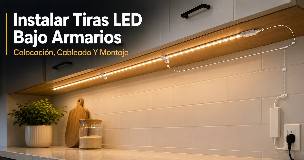 Instalación de tiras LED bajo armarios con colocación de la tira, cableado y accesorios de montaje
