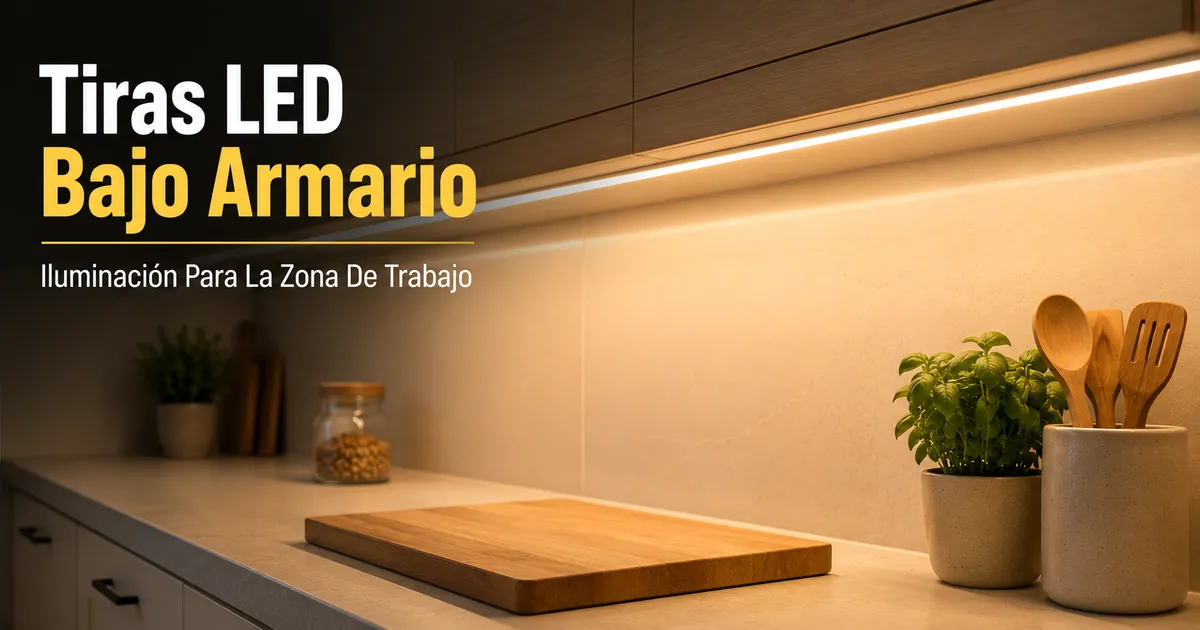 Tira LED instalada bajo armarios de cocina del hogar para iluminar la zona de trabajo