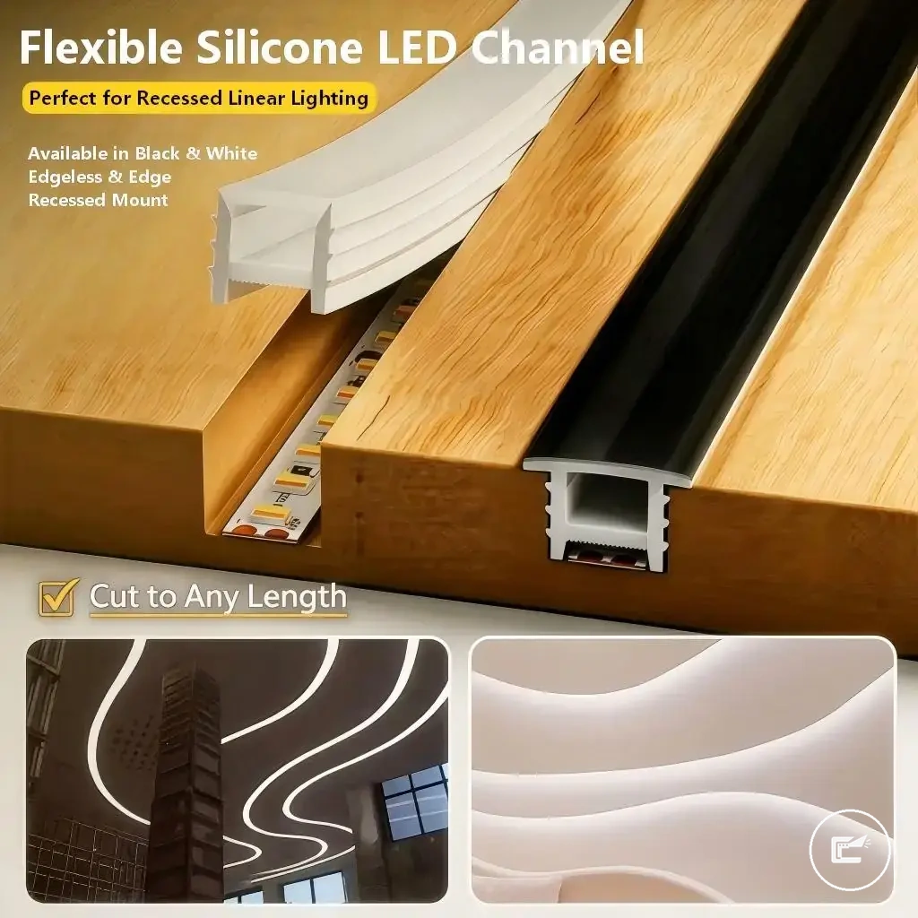 Profil LED flexible en silicone avec diffuseur pour éclairage encastré par ruban