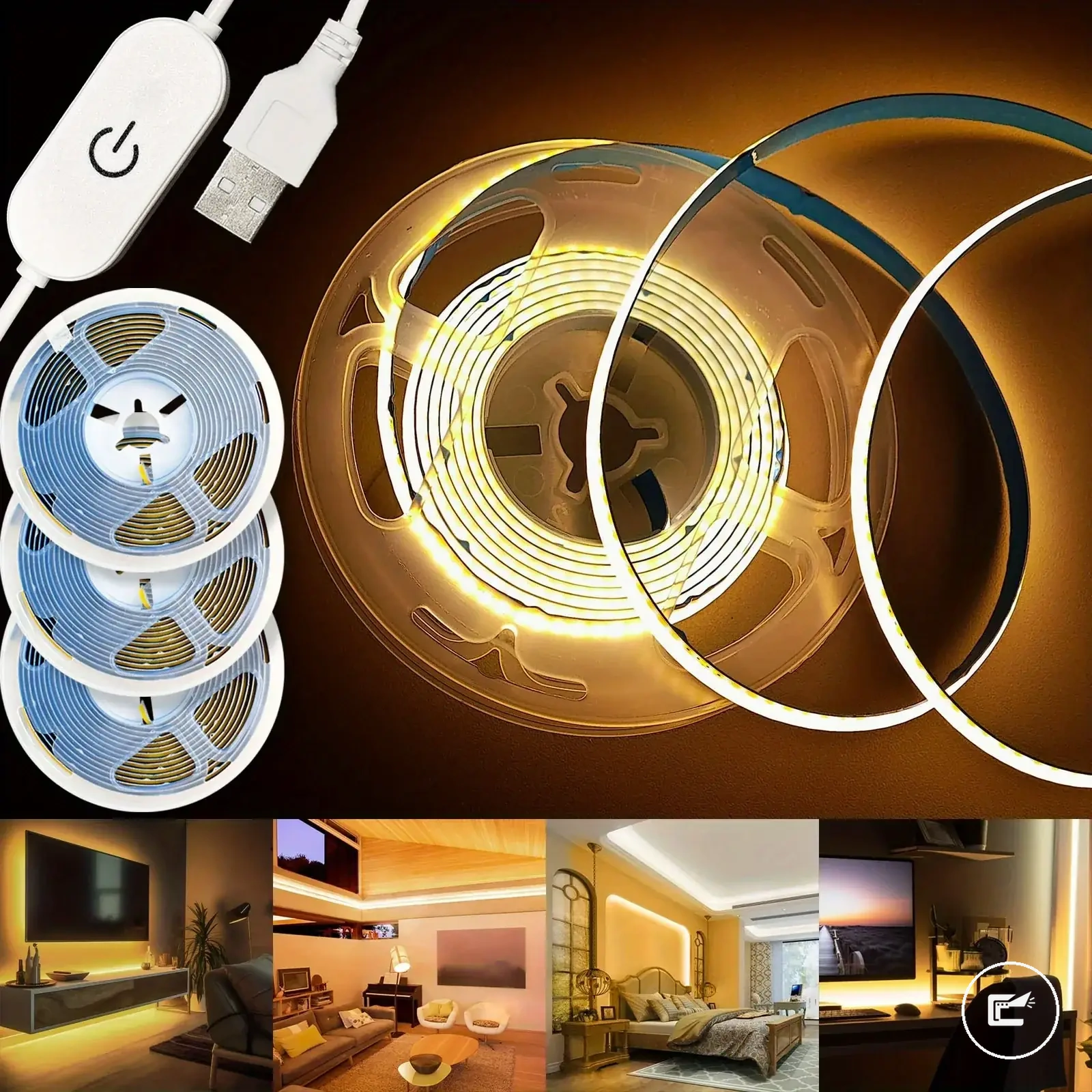 Ruban LED COB USB 5 V avec contrôle tactile de variation pour éclairage de placard à la maison