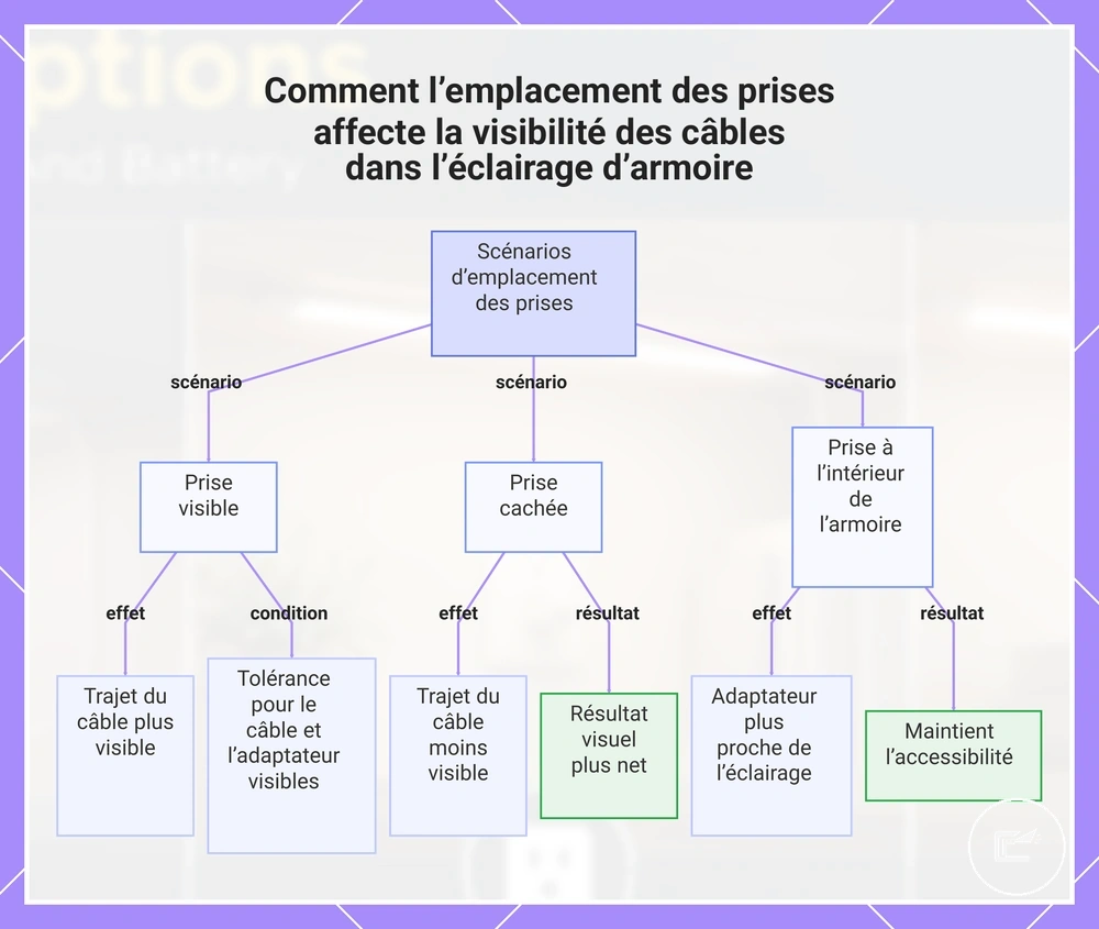 Comment l’emplacement des prises affecte la visibilité des câbles dans l’éclairage d’armoire
