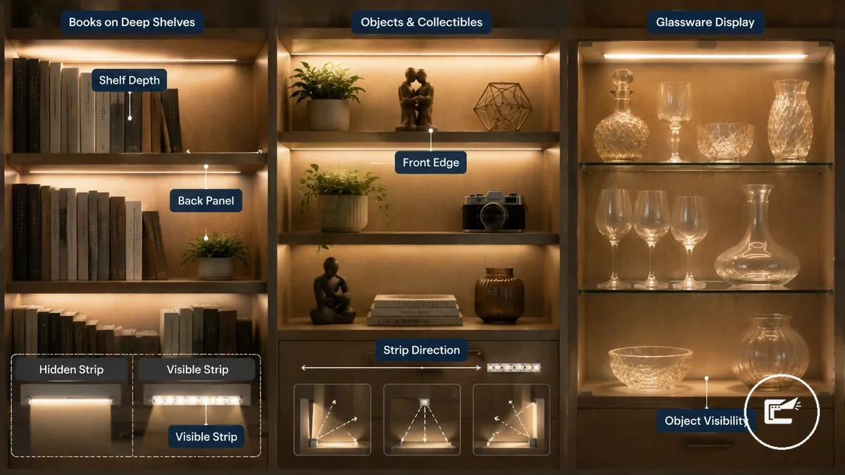 Eclairage etageres bibliotheques objets livres