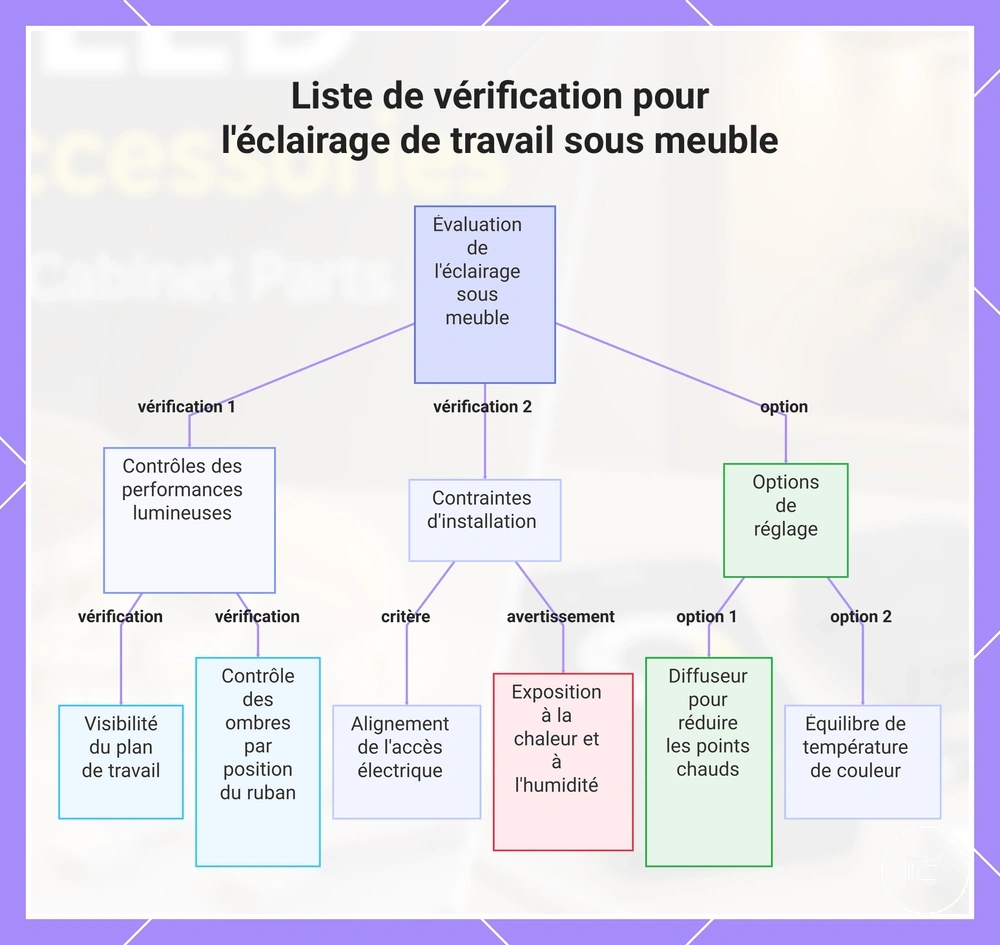 Liste de vérification pour l'éclairage de travail sous meuble
