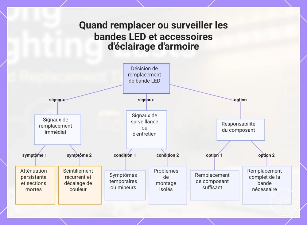 Quand remplacer ou surveiller les bandes LED et accessoires d'éclairage d'armoire