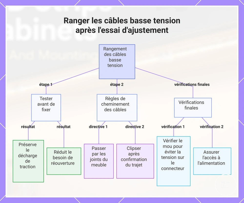 Ranger les câbles basse tension après l'essai d'ajustement