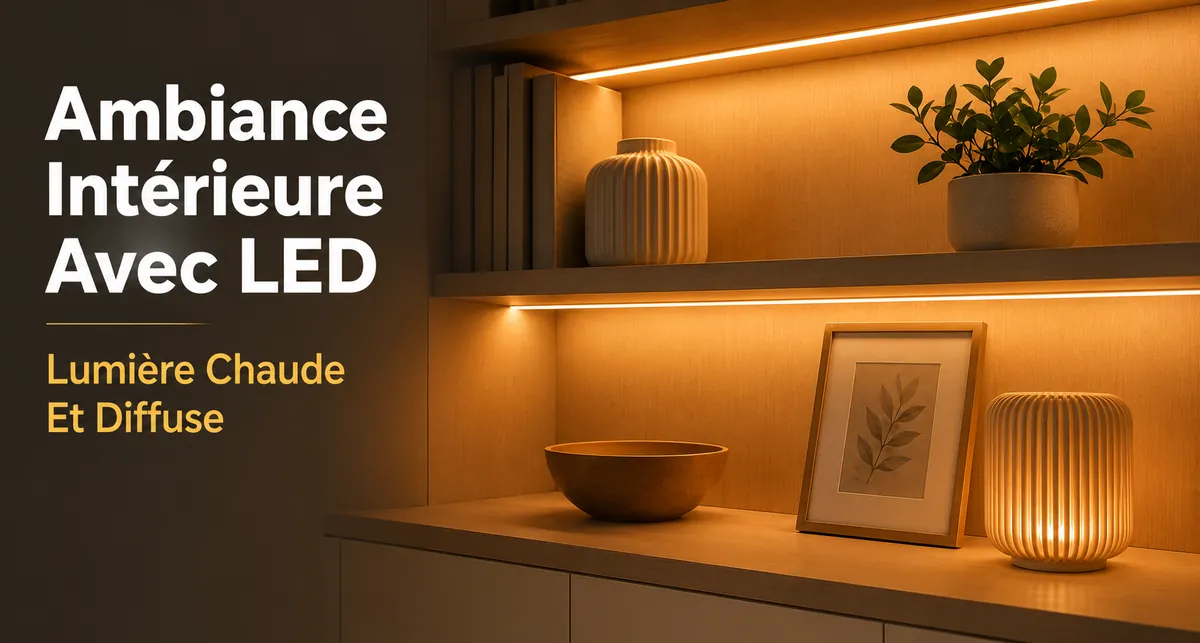 Ambiance intérieure créée avec des rubans LED et des accessoires d’éclairage de placards en lumière chaude et diffuse