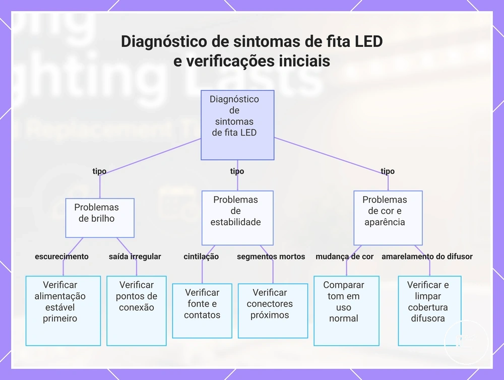 Diagnóstico de sintomas de fita LED e verificações iniciais