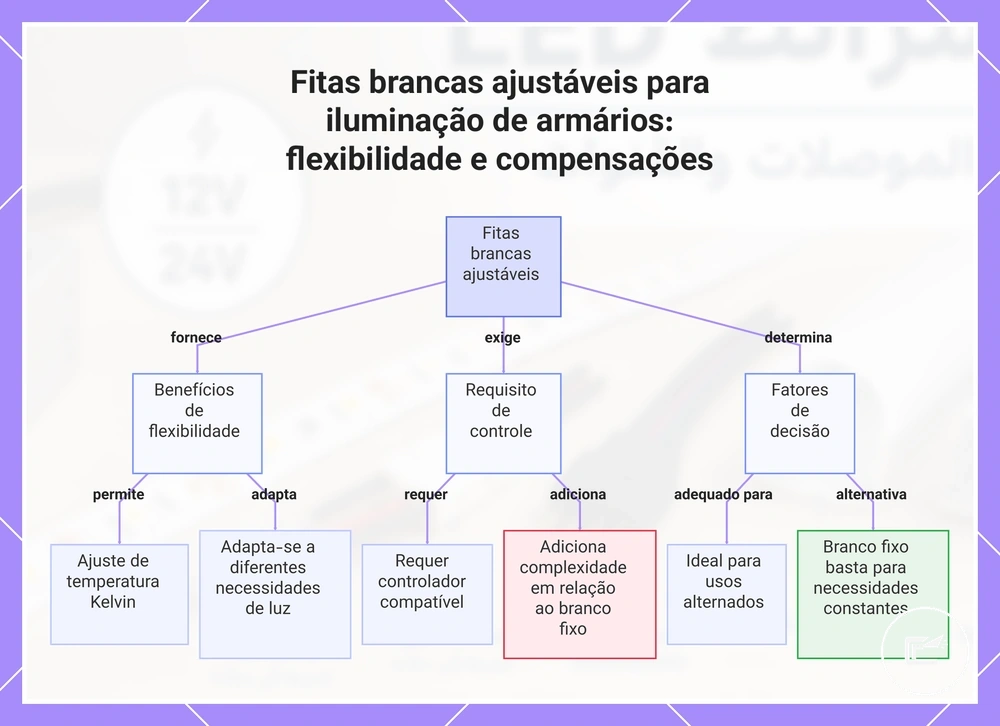 Fitas brancas ajustáveis para iluminação de armários: flexibilidade e compensações