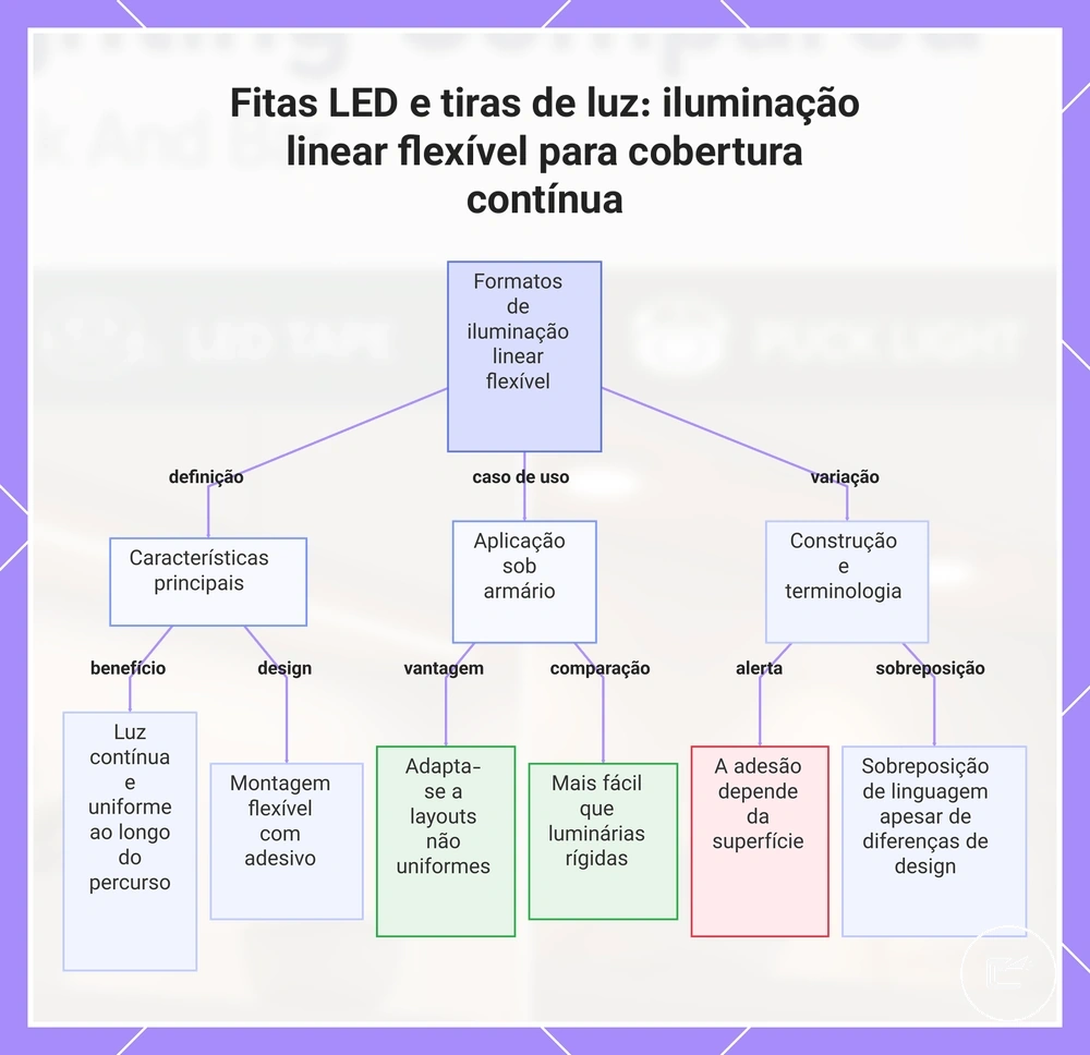 Fitas LED e tiras de luz: iluminação linear flexível para cobertura contínua