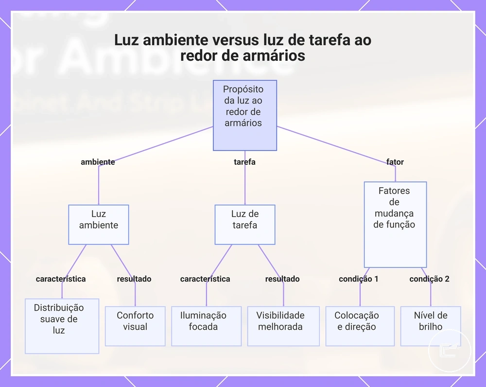 Luz ambiente versus luz de tarefa ao redor de armários
