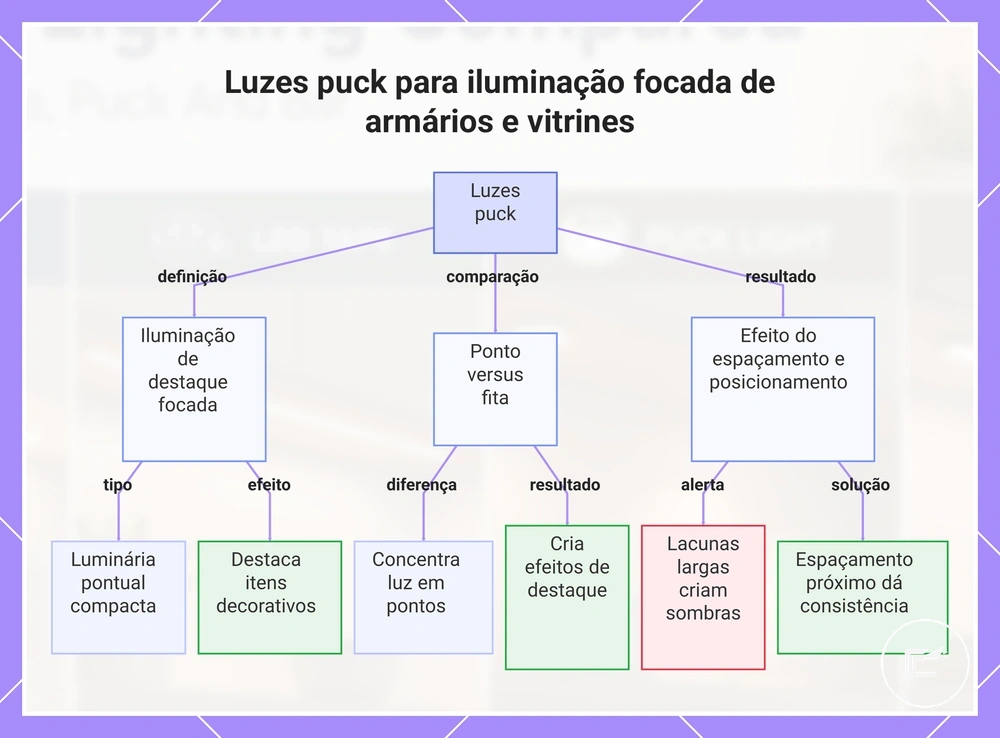 Luzes puck para iluminação focada de armários e vitrines