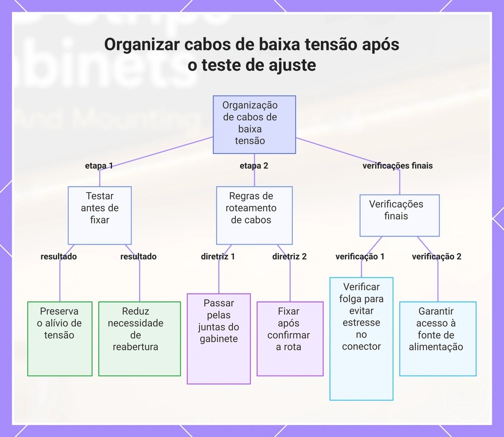 Organizar cabos de baixa tensão após o teste de ajuste