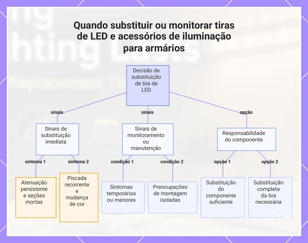 Quando substituir ou monitorar tiras de LED e acessórios de iluminação para armários