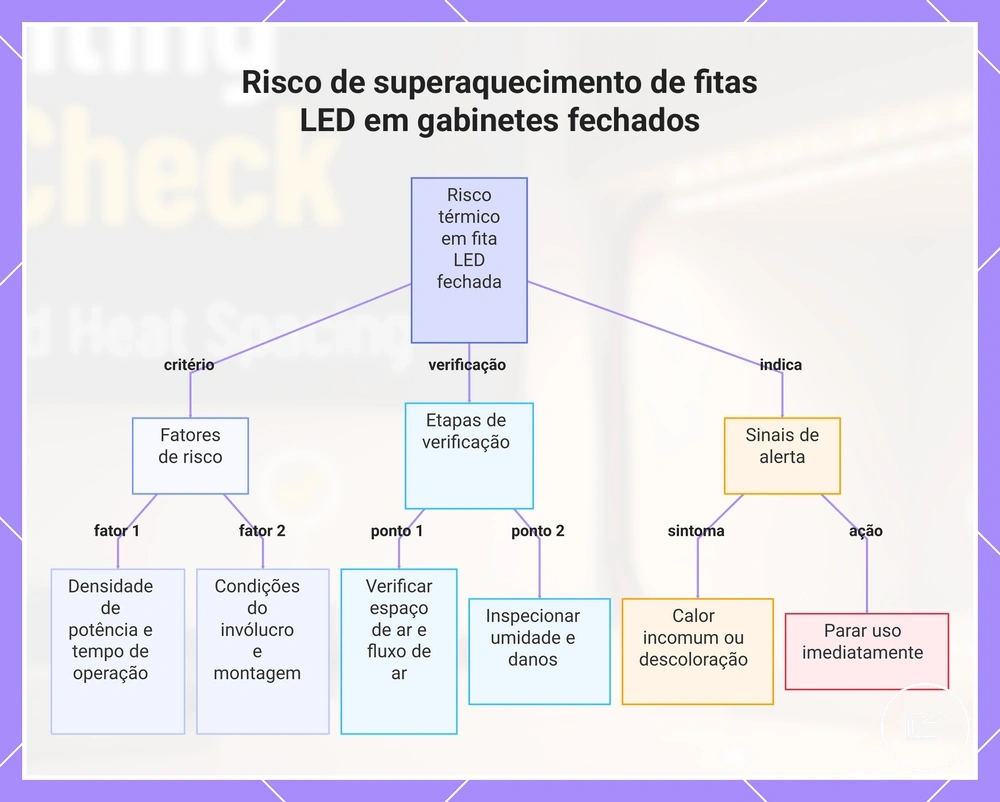 Risco de superaquecimento de fitas LED em gabinetes fechados