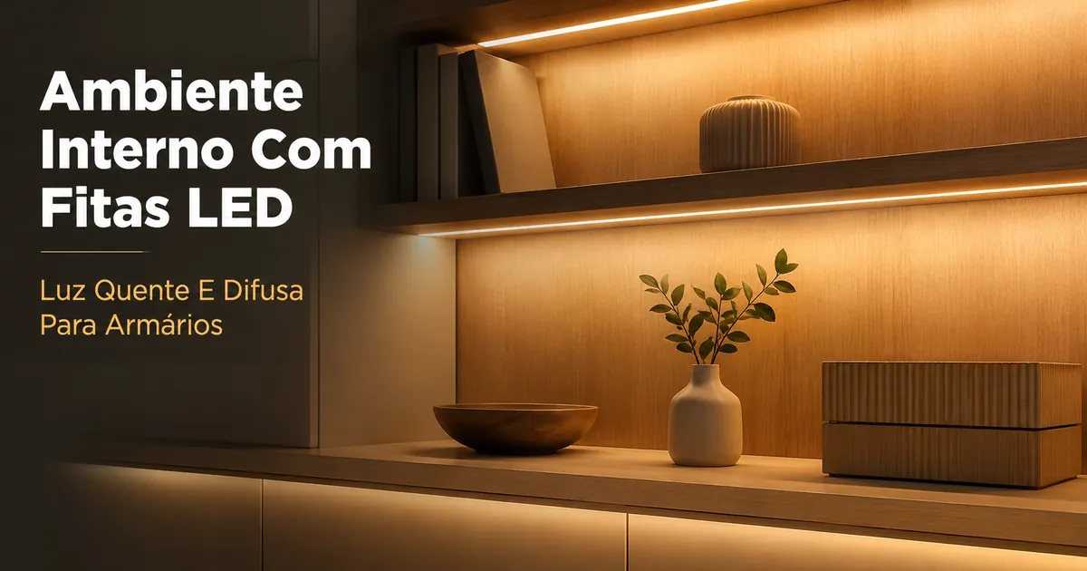 Ambiente interno criado com fitas de LED e acessórios de iluminação de armários com luz quente e difusa